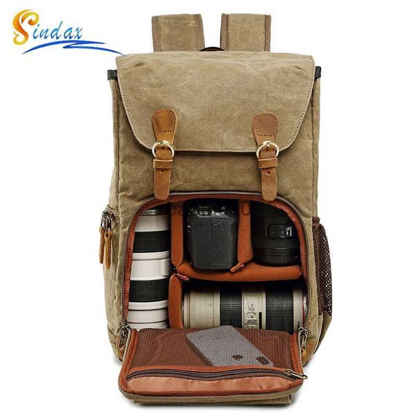 Acessórios para a câmera Backpack de câmera impermeabilizada Mochila de grande capacidade Photo Batik Canvas Camera Lens Bag para Canon Nikon Fit para laptop de 15 polegadas HKD230817
