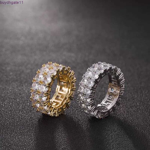 6GG5 RING 7-12 Gold Love Micro Paved 2 fila Tennis zircone hip hop argento placcato per uomini donne