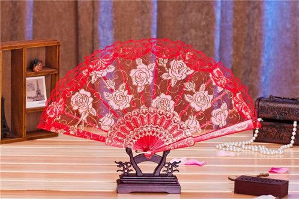 All-Match Rose Lace Floral Folding Hand Fans Party Dekoration Blumendruck Fan geeignet für Hochzeit Geschenke der Kirchekirche Party