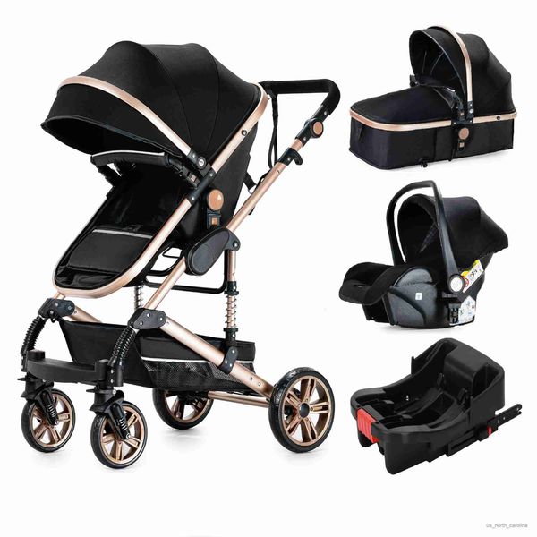 Passeggini# Luxury Baby Passeggino 3 in 1 Portante portatile Carriage pieghevole Passeggiatore Sedili di sicurezza per auto per bambino con base di auto R230817