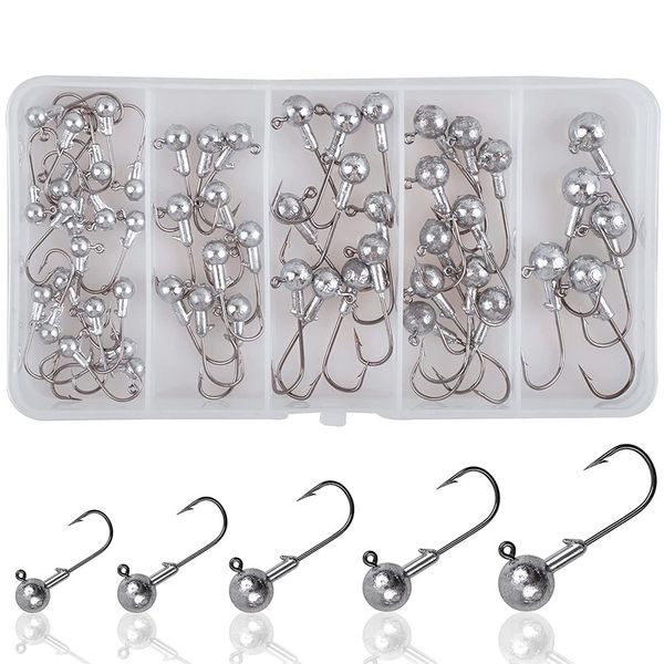 Ganchos de pesca 55pcs jig cabeças ganchos de tipo de tipo de tipo de tipo