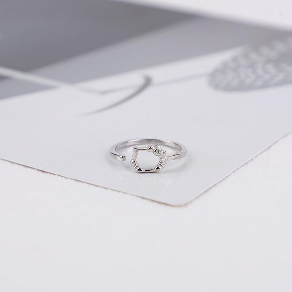 Rings de cluster Chegada moda de gatinho exclusivo cartoon gatinho decorativo real 925 anel de prata esterlina para mulheres