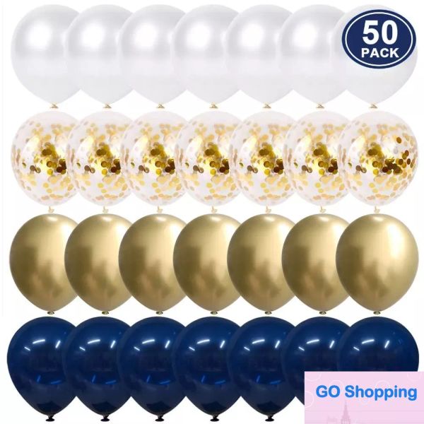 50pcs 12 Zoll Metallic Gold Weißer Perlenballons Babyparty Hochzeits Geburtstagsfeier Marine Blau Gold Konfetti Latex Ballon Dekor Kid Top Fashion