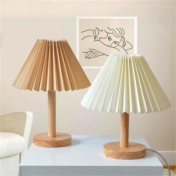 Lâmpadas de mesa Temar Creative Pleated Lamp Contemporary Wood Desk Light Led para decoração de quarto em casa