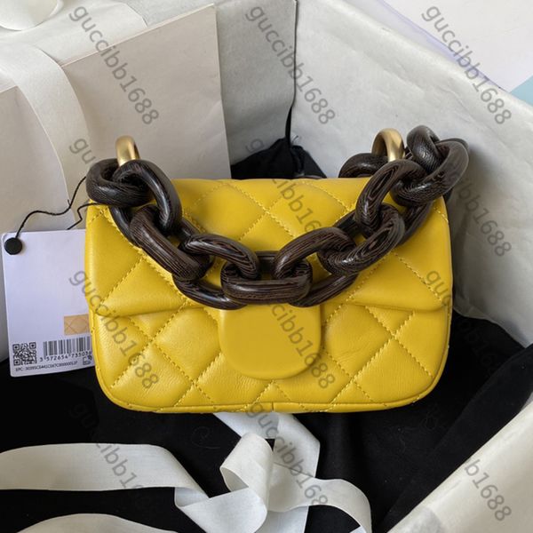 10A Designer di qualità a specchio Mini borsa gialla gialla da 18 cm da donna agnelli trapuntato borse di lusso borse da catena in legno di wenge borse da goccia con spalla nera con scatola con scatola