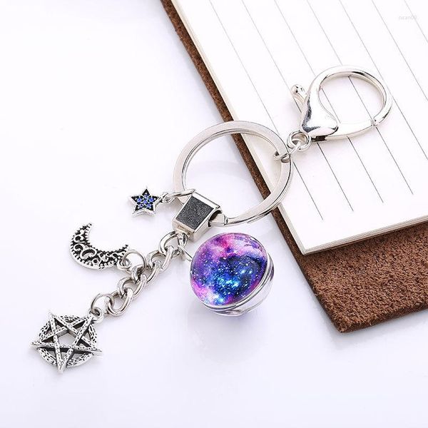 Keychains Mode kreative Schlüsselkette Starry Sky Glass Ball Car Keyring Halbscheider Schmuckbeutel Anhänger Geschenke