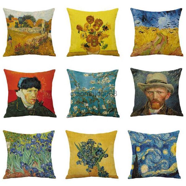 Pillow Case 45x45cm Vintage Leinenkissen Cover Abdeckung Van Gogh Ölmalerei Hülle Wohnzimmer Sofa Dekoration Hülle HKD230817