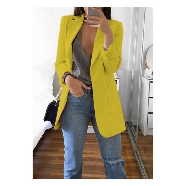 Long Blazers Женщины женские женски Mujer Dames Casual Office White Black Blue Red Yellow Yellow Pink Orange Plus размер негабаритный