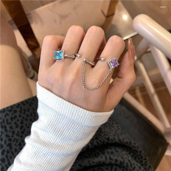 Clusterringe Ins Romantische blaue lila Kristallringtemperament transparentes Strass offen für Frauen Mädchen Mode Schmuck Geschenk