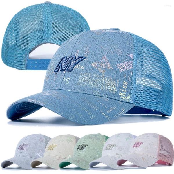 Ballkappen Frauen Baumwoll Trucker Hut Mode NY Sticked Baseball Cap Shiny Butterfly Style Verstellbares Außenstreetwear -Netz