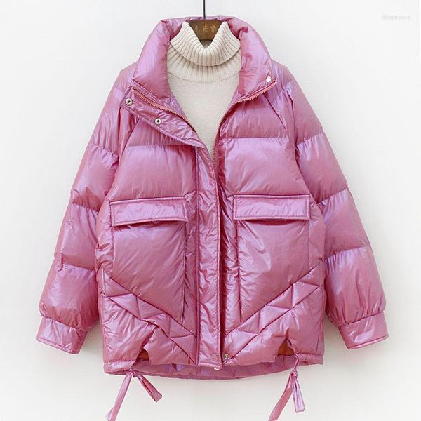 Frauen in Down 2023 Winter Women Jacke hell lässiges loser Mantel warmes übergroßes Parka Puff -Süßigkeiten Farben Schnee Baumwolle Oberbekleidung