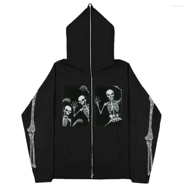 Herren Hoodies Y2K Herren Vintage Hoody Jackets Mäntel Gothic Hip Hop Streetwear Fashion Sweatshirts Schädeldruck plus Fleece Zip Strickjacken