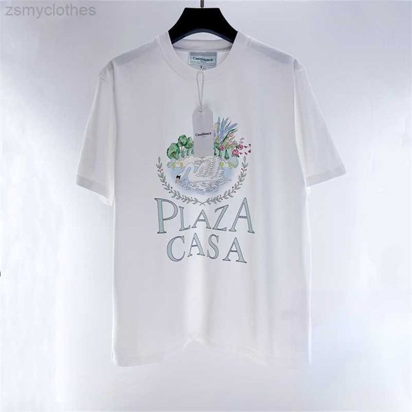 Herren-T-Shirts gute Qualität 2023SS Casablanca Fashion T-Shirt Männer Casablanca Swan Print übergroße Frauen Kurzarm Tees