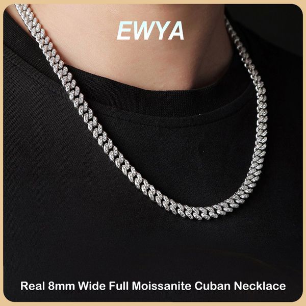 Anhänger Halskette Ewya 100 Real Full Cuban Neck -Kette Halskette für Männer Frauen 8mm S925 Sterling Silber Hip Hop Hop -Diamant -Tennis 230817