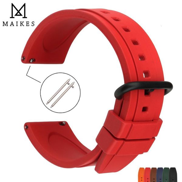 Guarda le fasce Maikes Rosso Fluoro in gomma Cingcio da orologio 20mm 22mm Donne uomini Sport Waterproof Release Spring Bar Watchband 230817