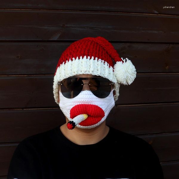 Берец смешной красная рождественская шляпа вязаная шерстяная плюшевая борода декоративная родительская деть теплые декорации по случаю дня рождения взрослые Хэллоуин