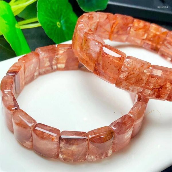 Strand Natural Red Fire Quart Zatoide Bracciale Pink Crystal Bracciale Accessori per gioielli fine Regalo 1PCS 12x14mm