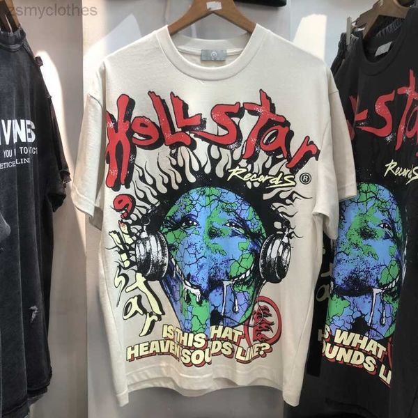 Erkek Tişörtler Kaliteli Vintage Vintage Hayalet Yüz Kulaklık Mektubu Baskı T-Shirt Erkekler Büyük Boyü Moda Tişört Sokak Giyim Tişört