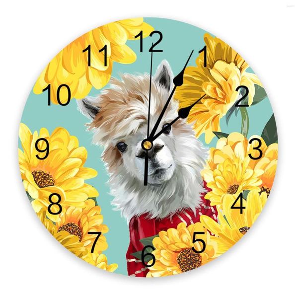 Orologi da parete Farm Daisy Alpaca Cartoon Orologio 3D Design moderno Design DECORAZIONE DECORAZIONE CUSCINE ARTICOLA ARTICOLA