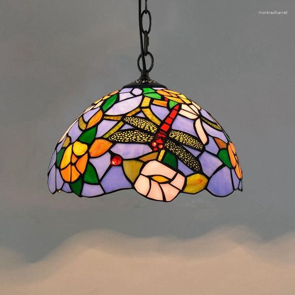 Anhängerlampen amerikanische Pastoral Tiffany Buntglas Kunst Restaurant Abtriebslicht Europäische Libelle im Stil von 30 cm