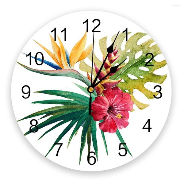 Wanduhren Tropische Aquarellpflanze Blume Uhr Modernes Design Kurzes Wohnzimmer Dekoration Küche Kunst Uhr Wohnheimdekoration