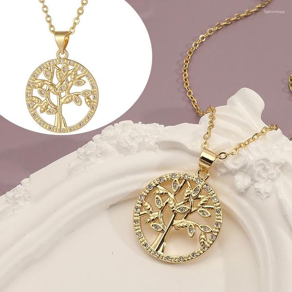 Colares pendentes Árvore do vento frio de vida de alta qualidade 18k Pavor de ouro CZ Zircão para mulheres Presentes de joias de festa de banquetes
