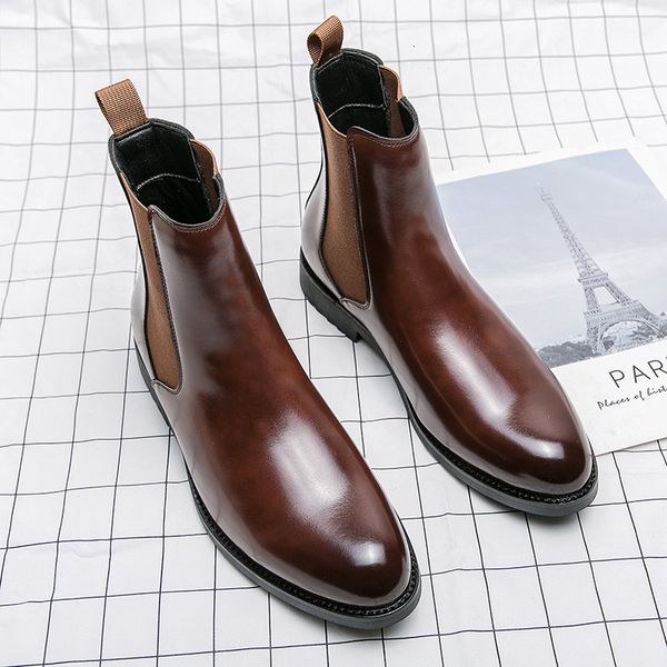 Boots British Style Chelsea Boots Men Mid Calf Dress Shoes Business Formal Ankle Boots Antumn Bota Masculina Split Leather Shoes 230816