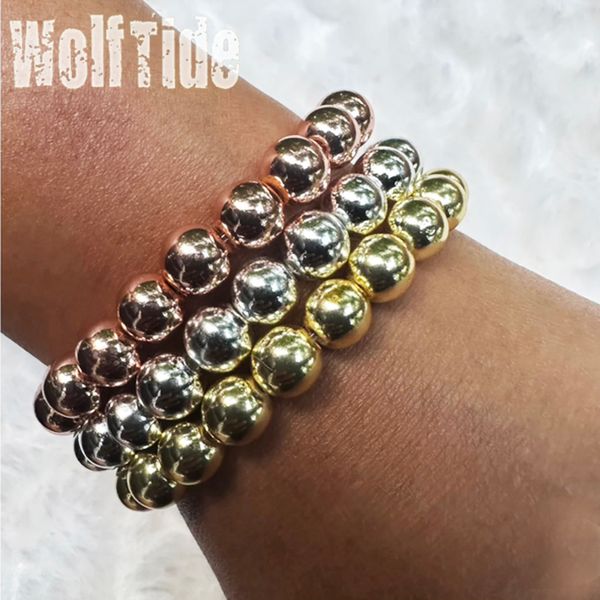 18k Gold Edelstahl Rundes Perlenarmband für Männer und Frauen wasserdichte Anti-Allergie Dicke Komfort Anpassung glatte Perlen Armbänder Armreifen Schmuck Bijoux Geschenke