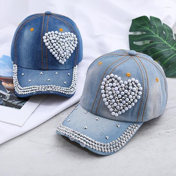 Ball Caps Baseball 2023 Cappello di alta qualità per le donne Modello cardiaco Snapback Cap osseo Rhinestone denim