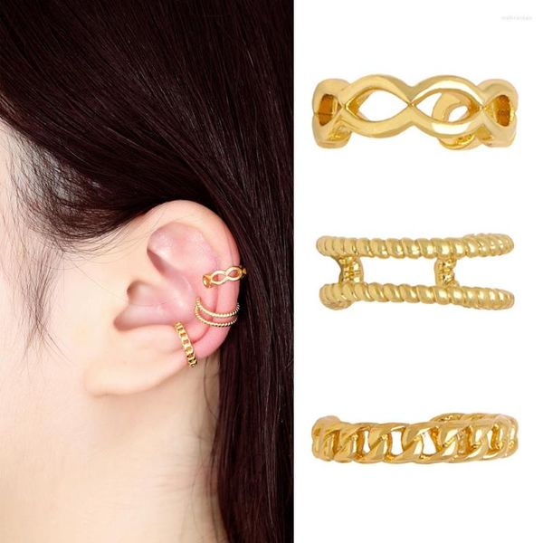 Rücken Ohrringe Flola Mini Gold Plated Infinity Clip für Frauen Einfache polierte kubanische Kettenohrmanschetten kein durchdringender Schmuck ERSS41