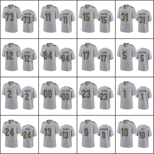 Jersey Miami''Dolphins''Men 1 Tua Tagovailoa 17 Jaylen Waddle 10 Tyreek Hill 11 Cedrick Wilson Donna Youth Grey Custom Atmosphere Fashion Game Jersey