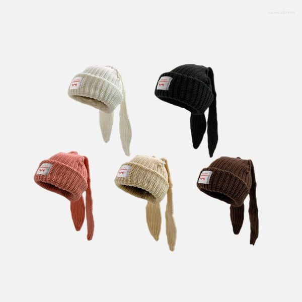 Berretti di cappello di lana per orecchie lunghi simpatici Autumn e inverno Protettore caldo a maglia Cappelli a maglia