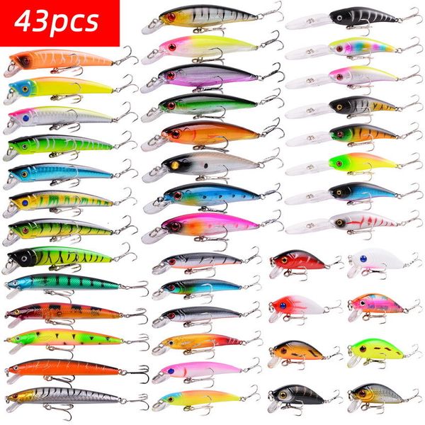 Esche esche 43pcs esca da pesca set pesca esca dura mini bocchetto galleggiante a manocciata pazzesca pazzia