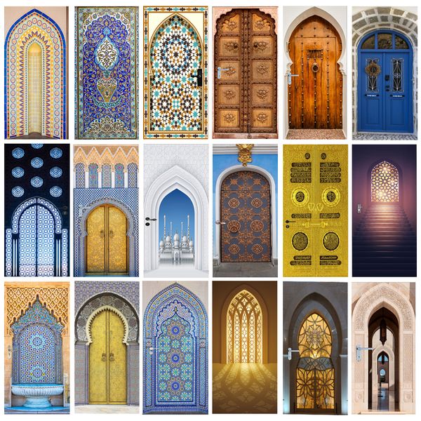 Wandaufkleber Islam Style Muslim -Türaufkleber Kleber Religions Retro -Bogen -Design Moschee von Mekka Vinyl Pvc Wallpaper Wandverandt 230816