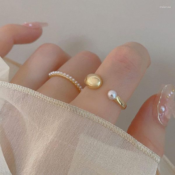 Rings de cluster Presidente 2pcs/set pérolas ajustáveis ​​simples para mulheres anel de casamento romântico jóias de moda de moda elegante acessórios de dedos presentes