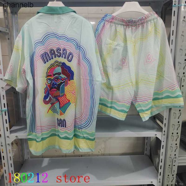 T-shirt maschile Colorful Man Ritrat Rainbow increspatura Casablanca Shorts Shret Set Uomini Donne Fabric Fassone Subito Short Short Short HKD230817