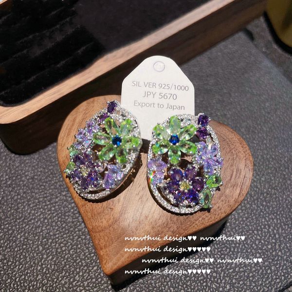 Preto de luxo Brincho da moda 925 Bling Silver Bling Purple Zircon Stone Inclado para feminino Temperamento Ear jóias finas 230816
