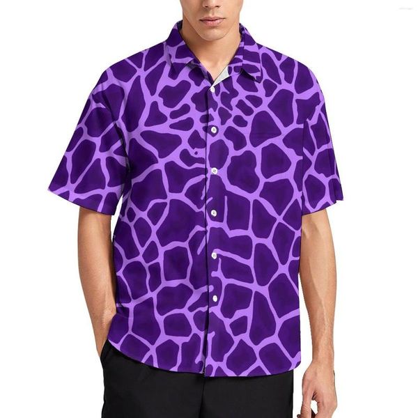 Herren lässige Hemden Giraffe Print Blusen Männer lila Tier Sommer Kurzärmeles benutzerdefinierte Vintage übergroße Urlaubshemdgeschenkidee Idee