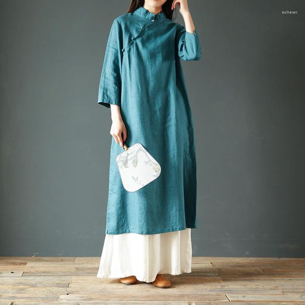 Etnik Giyim 2023 İlkbahar Yaz Elbisesi Vintage Çin tarzı stant Yaka üç çeyrek uzunluğunda Geliştirilmiş Cheongsam MT55