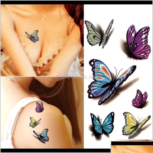 Geçici Dövmeler Su Geçirmez Kına Tatoo Selfie Sahte Vücut Sticker Colorf Butterfly 3D Stickers Art Flash CTYFP Q5K12 DROP TESLİM HEA DH3og