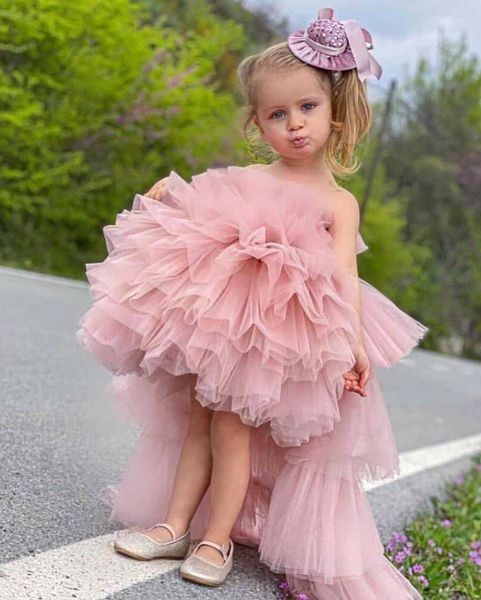 Mädchenkleider schöne rosa Blumenmädchen Kleid geschwollene Tutu abgestufte Röcke Tüll Kinder Geburtstagsfeier eine Linie Hochzeit Prom formelle Verschleißkommunion
