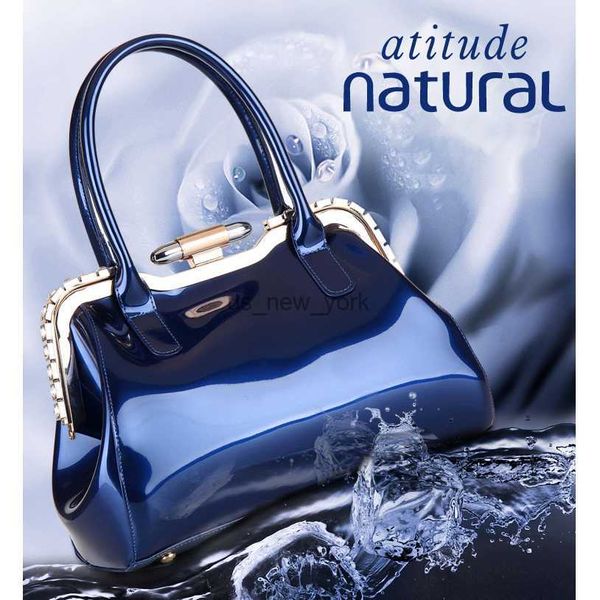 Hobo novo luxo Europa Europa Diamante Moda Mulheres Bolsas de Correnturas Patente Bag de ombro Famosa Marca Bola de ombro Ladies Totes HKD230817