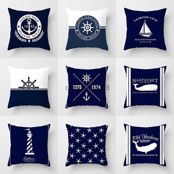 Pillow Case Home Decor Compass Anker Cover blau mediterraner Kissen Cover Geschenk Sofa Bürodekor Accessoire Ornament 45x45 cm HKD230817