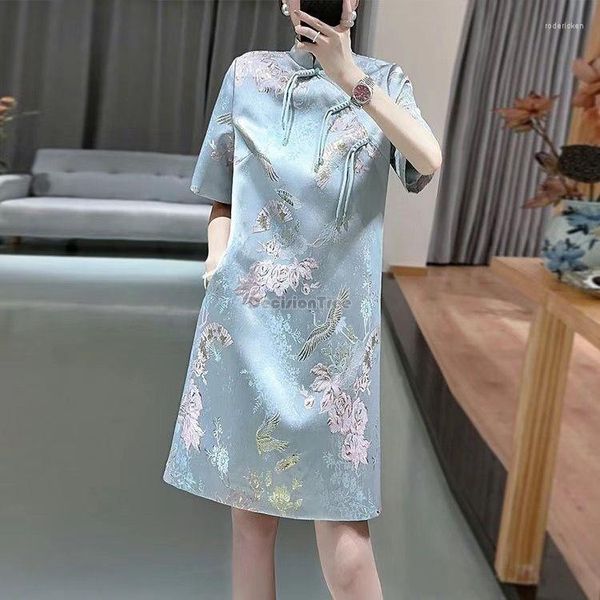 Abbigliamento etnico 2023 Cinese Abito CHEONGSAM migliorato Migliore Donne a mezza manica a mezza manica stampato in stile elegante QIPAO S493