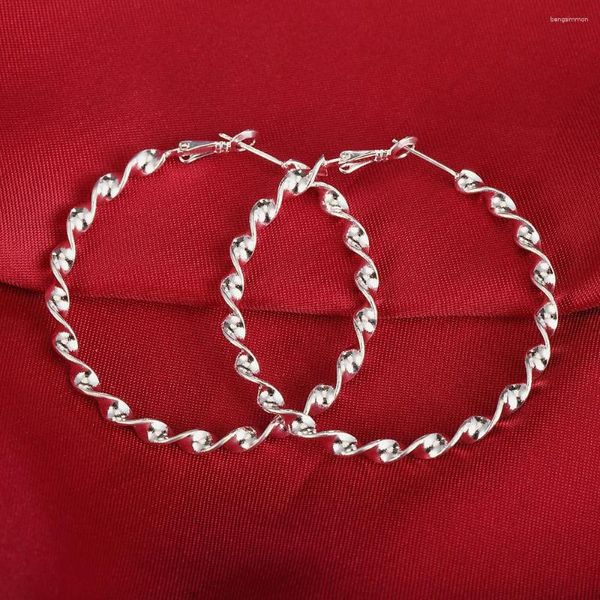 Orecchini a cerchio 925 Sterling Silver 5 cm per donna Bella grande Circle Fashion Party Gioielli Regali di Natale