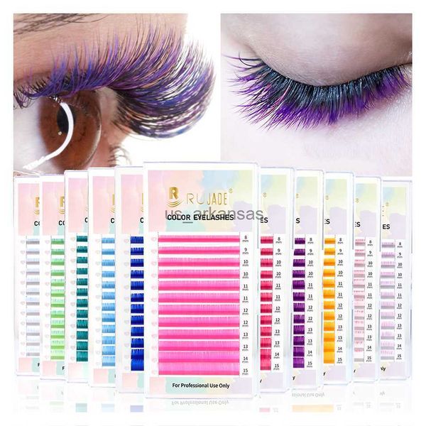 Cílios falsos misturam extensão de cílios coloridos individuais parto de vison ombre vermelho roxo rosa azul cílios coloridos UV Extensão de cílio de neon suprimentos de cilio hkd230817