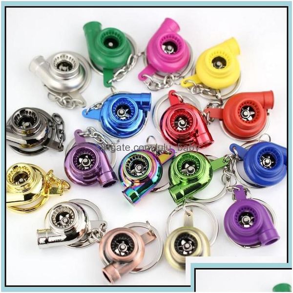 Keychains Lanyards Mode -Accessoires Turbo Keychain Spinning Turbine Turbolader Schlüsselkette Ring Keyring Keyrings 13 Farbe DH6NZ