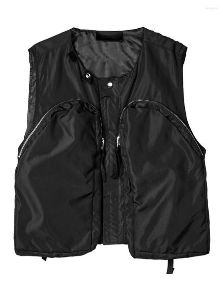Erkek Yelek Sonbahar Moda Modaya Gizli Yelek Punk High Street Rahat Tasarım Siyah Rüzgar Kolsuz Ceket Erkekler