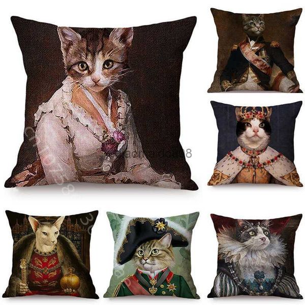 Travesseiro retrato de gato imite case pinting a óleo arte decorativa sofá de escritório capa de almofada de almofada de corpo funky throw s decoração hkd230817