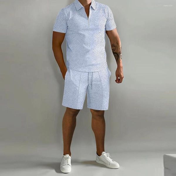 Herren Traursuits 2023 Sommer Sportanzug Männer 3D bedrucktes lässiges Kurzarm T -Shirt Lapel Reißverschluss Polo -Kleidungsstraße